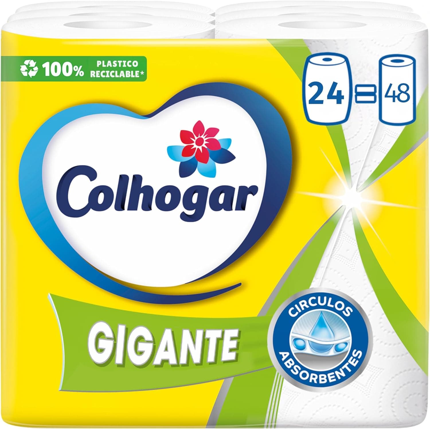 Colhogar Gigante x24 = 48, papel de cozinha extra absorvente e resistente, conjunto de 12 x 2 rolos (total 24)
