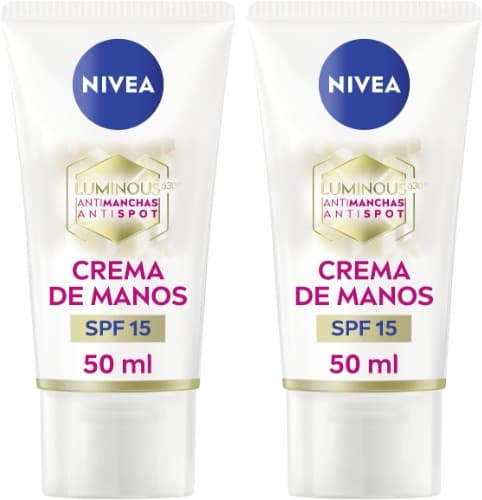 NIVEA Luminous 630 | Creme hidratante para mãos com ácido hialurónico e proteção solar SPF15, 50 ml x 2