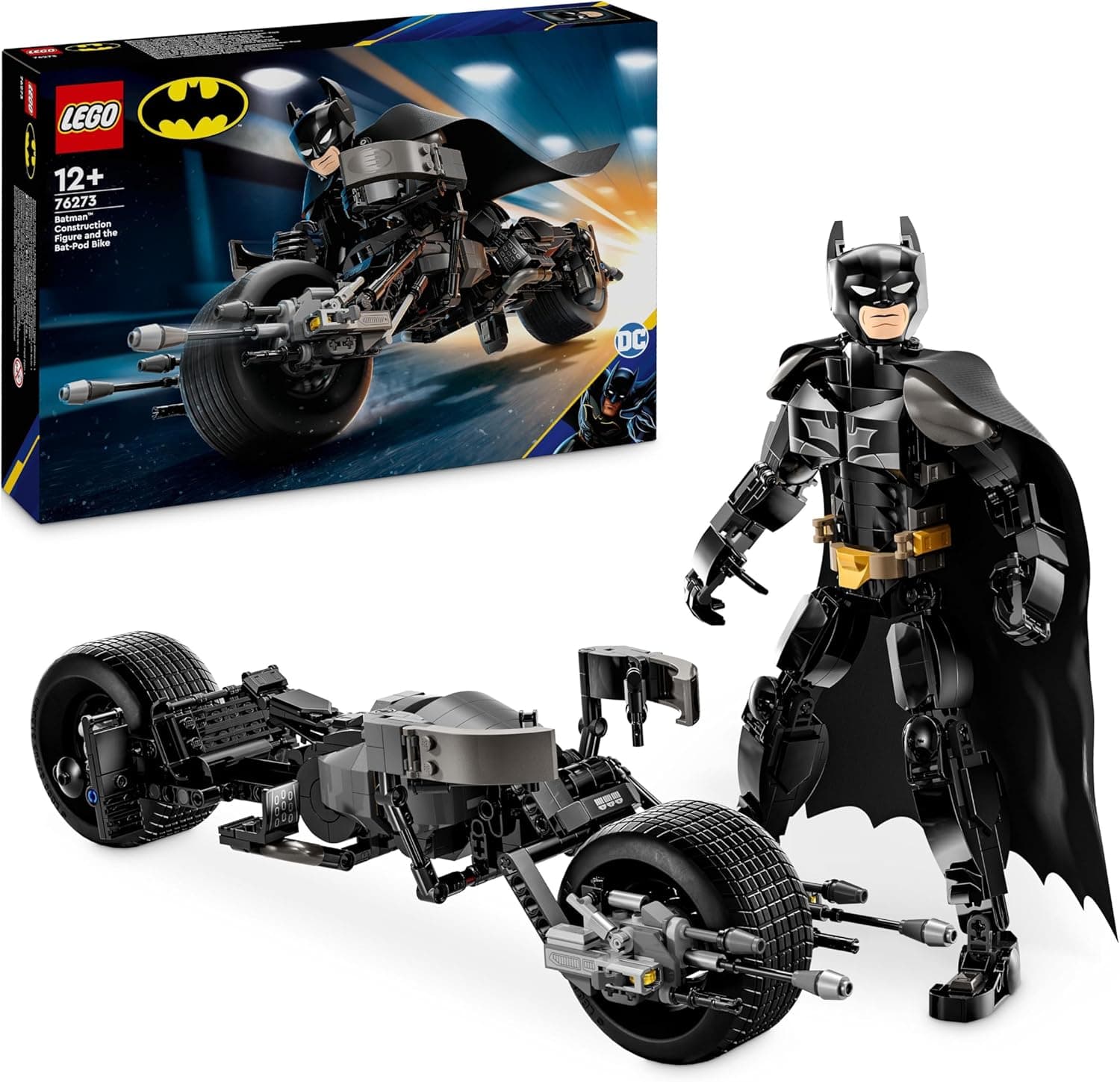 LEGO DC Batman Figura para construir: Batman e Moto Bat-Pod de brinquedo, figuras de super-heróis do filme o cavalheiro escuro, presente para meninos e meninas de 12 anos ou mais 76273