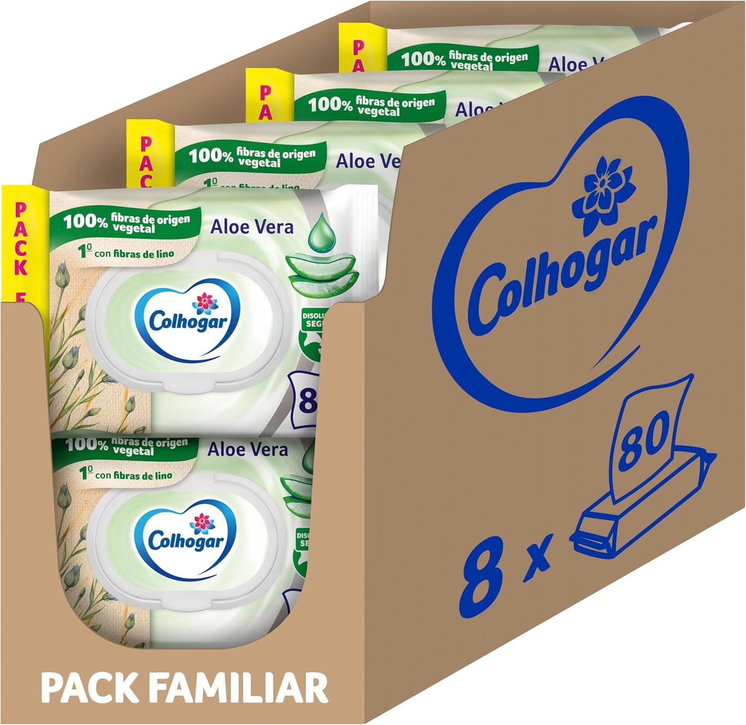 Colhogar Aloe | Papel higiénico húmido com aloé vera sem álcool, 640 toalhitas descartáveis
