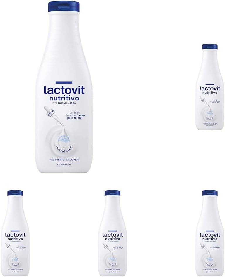 Lactovit - Gel de duche nutritivo e hidratante, pele forte e jovem, textura cremosa e leve, formulado com proteção de cálcio, uso diário, para peles normais e secas, 550 ml x 5