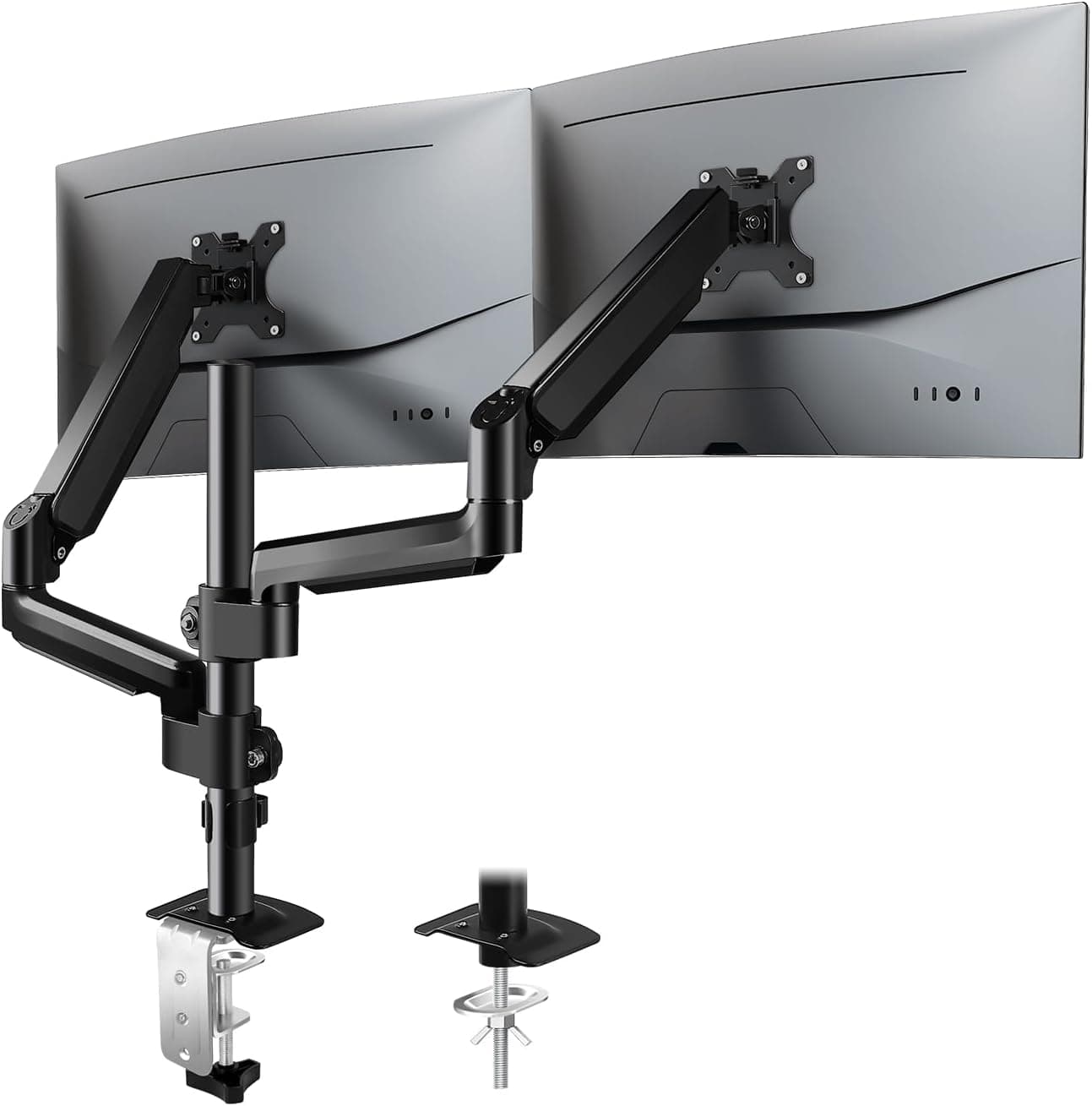 Kolohoso Suporte duplo para monitores, braço de monitor rotativo de 360° para ecrãs de 19 a 32 polegadas, capacidade de carga de 2 a 9 kg, suporte para monitor com mola de gás e gestão de cabos, VESA