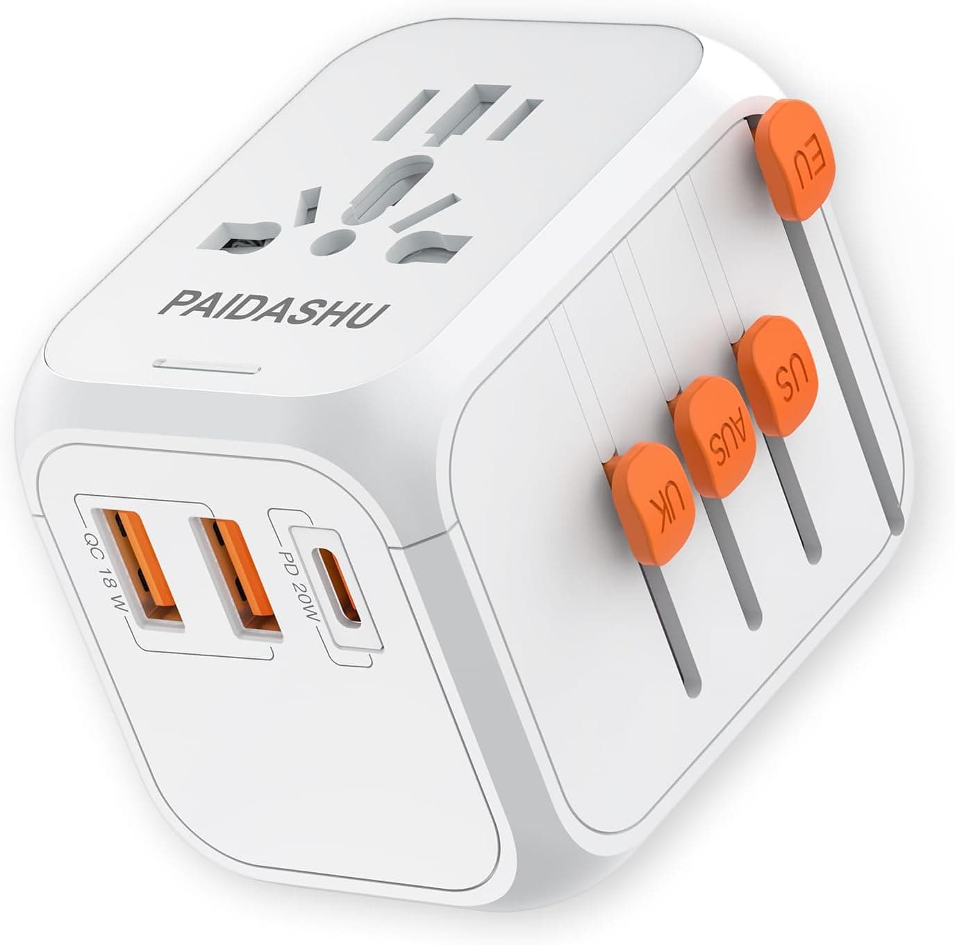 Adaptador de viagem universal com PD20 W, 2 USB 1 USB C e 1 AC, adaptador universal para a Alemanha, Estados Unidos, Inglaterra, Itália, Austrália