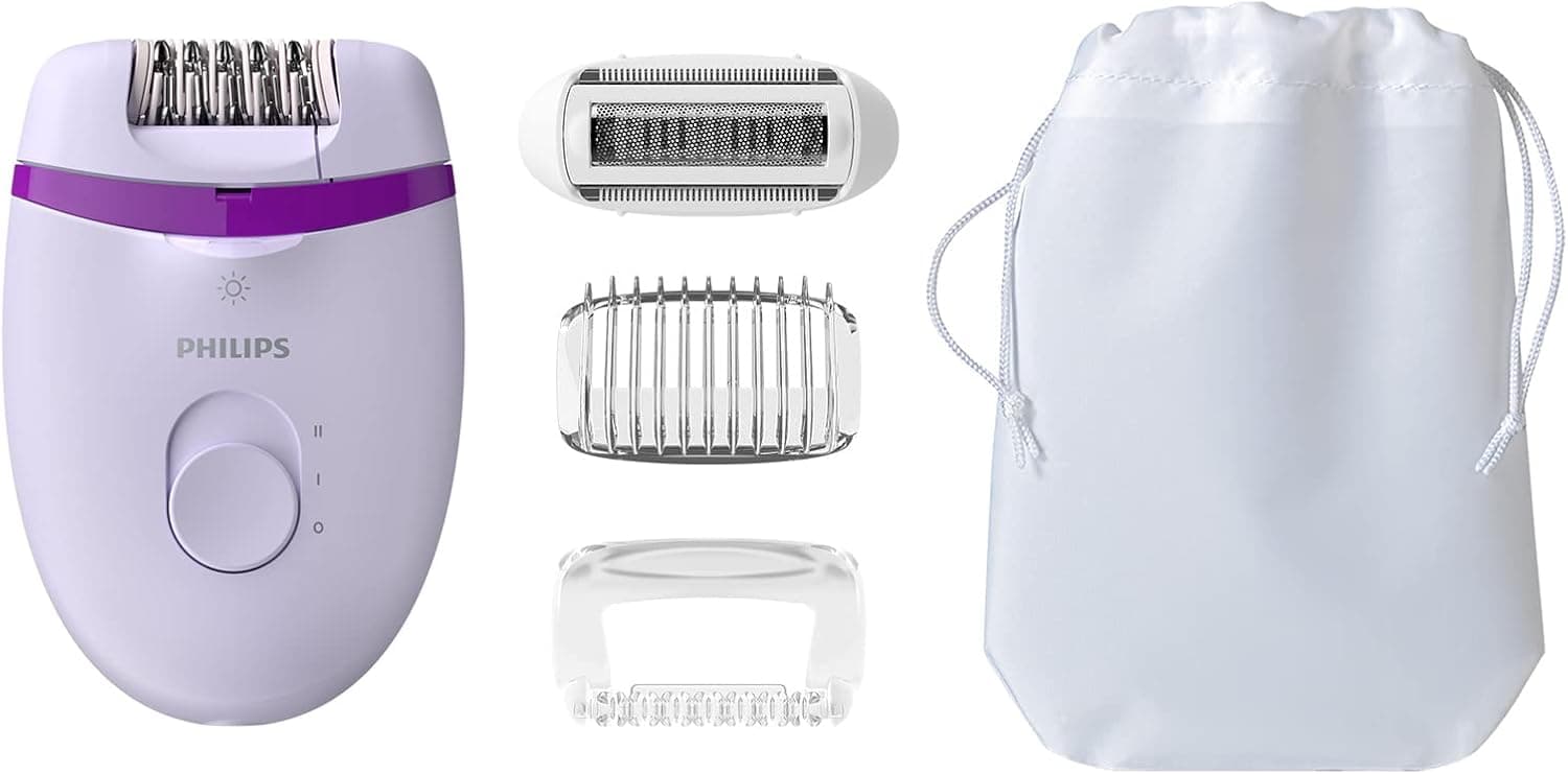 Philips Depiladora mulher Satinelle, compacta, 2 posições de velocidade, 4 acessórios, saco, BRP275/30, roxo