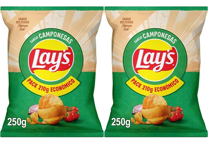 Lay's Camponesas, batatas fritas de culturas sustentáveis com sabores vegetais, produto de aperitivo, saco familiar, 250 g x 2