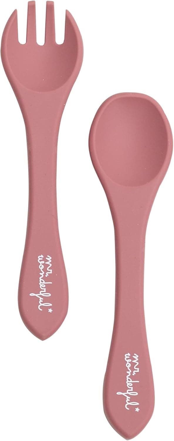 Mr. Wonderful | Conjunto de talheres em silicone para bebé cor-de-rosa sem BPA