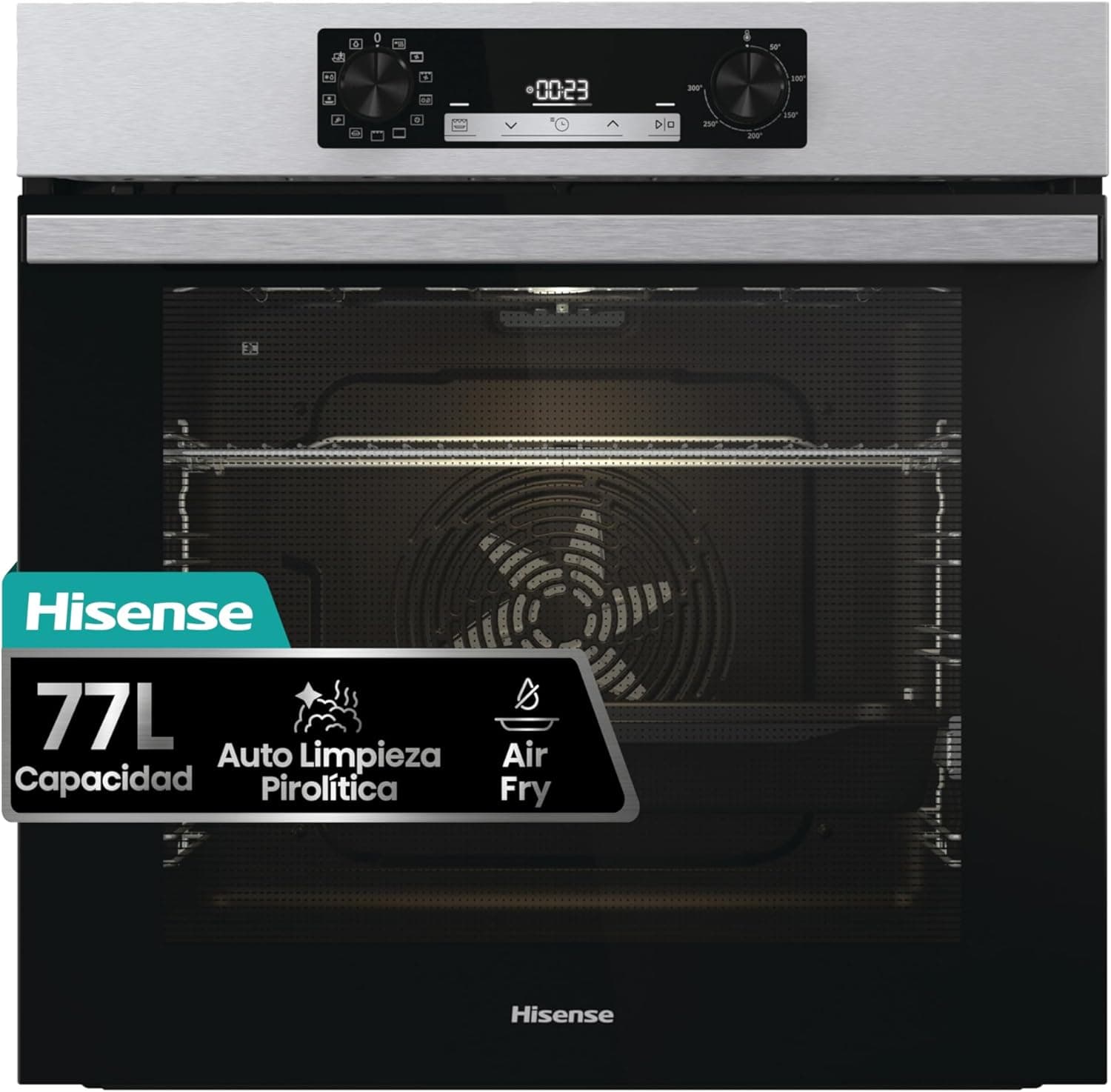Hisense BI64EPXE1SOL | Forno elétrico embutido 77 L pirolítico com guia telescópica, limpeza automática e modo air fry