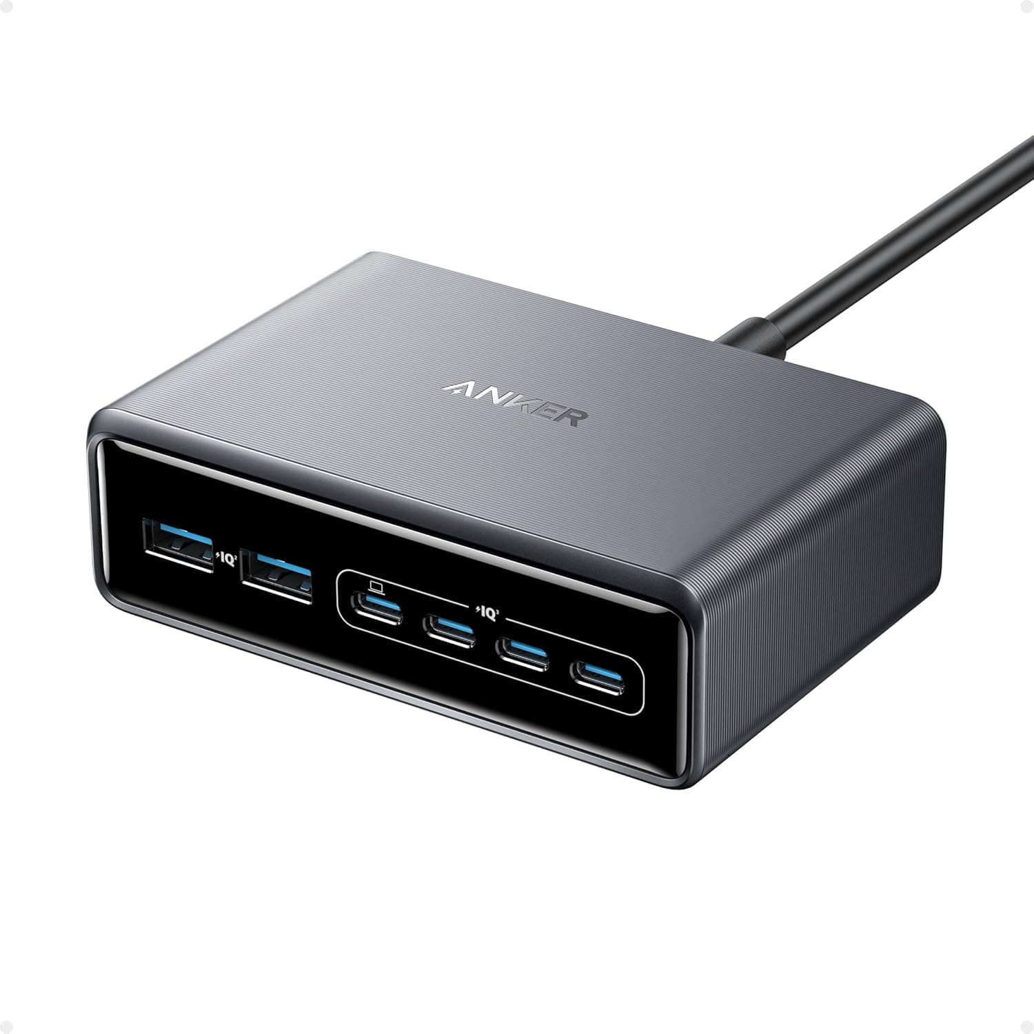 Anker Prime GAN Carregador USB C carregamento rápido de 200 W, estação de carregamento GAN com 6 portas, carregador de mesa, compatível com iPhone 16, 16 Plus/16 Pro Max/15, Samsung, MacBook, DELL