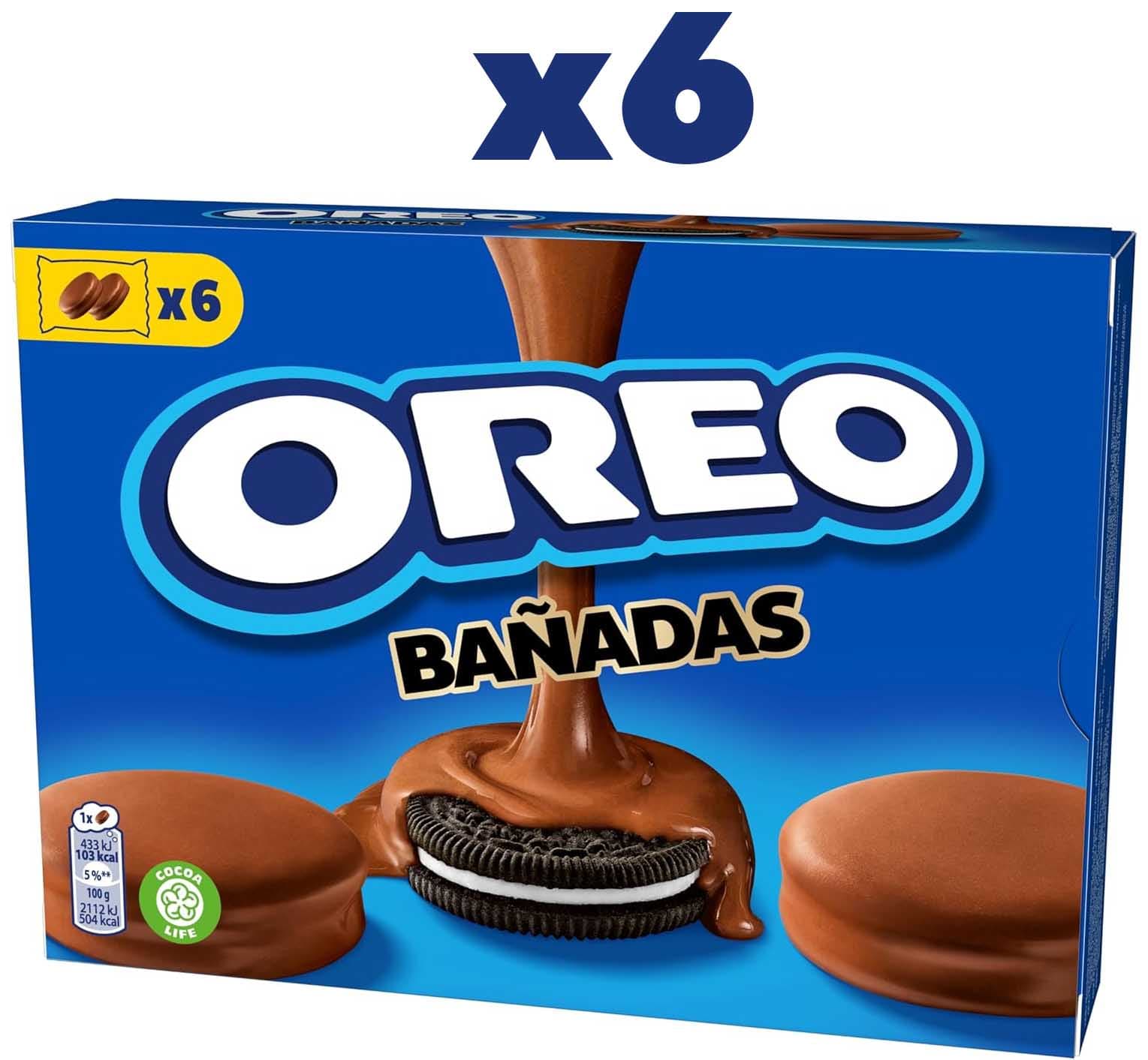 Oreo Banhadas - bolachas de cacau recheadas de creme com cobertura sabor chocolate com leite, 6 bolsas, 246 g (x6)