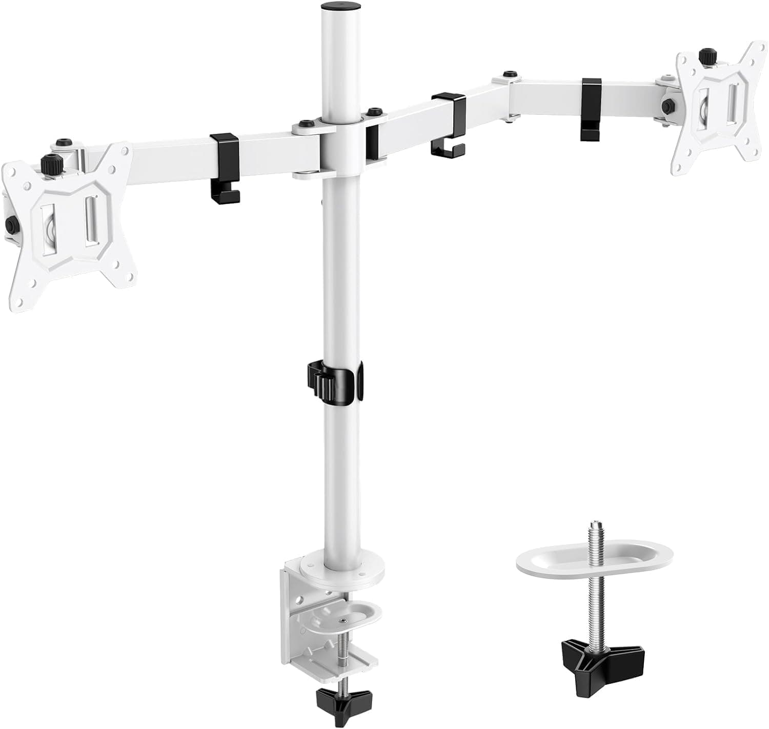 Suporte de 2 monitores de 13 a 32", suporte de dois monitores, braço monitor ajustável em altura com inclinação, rotação e rotação, VESA 75 x 75/100 x 100, aço, branco