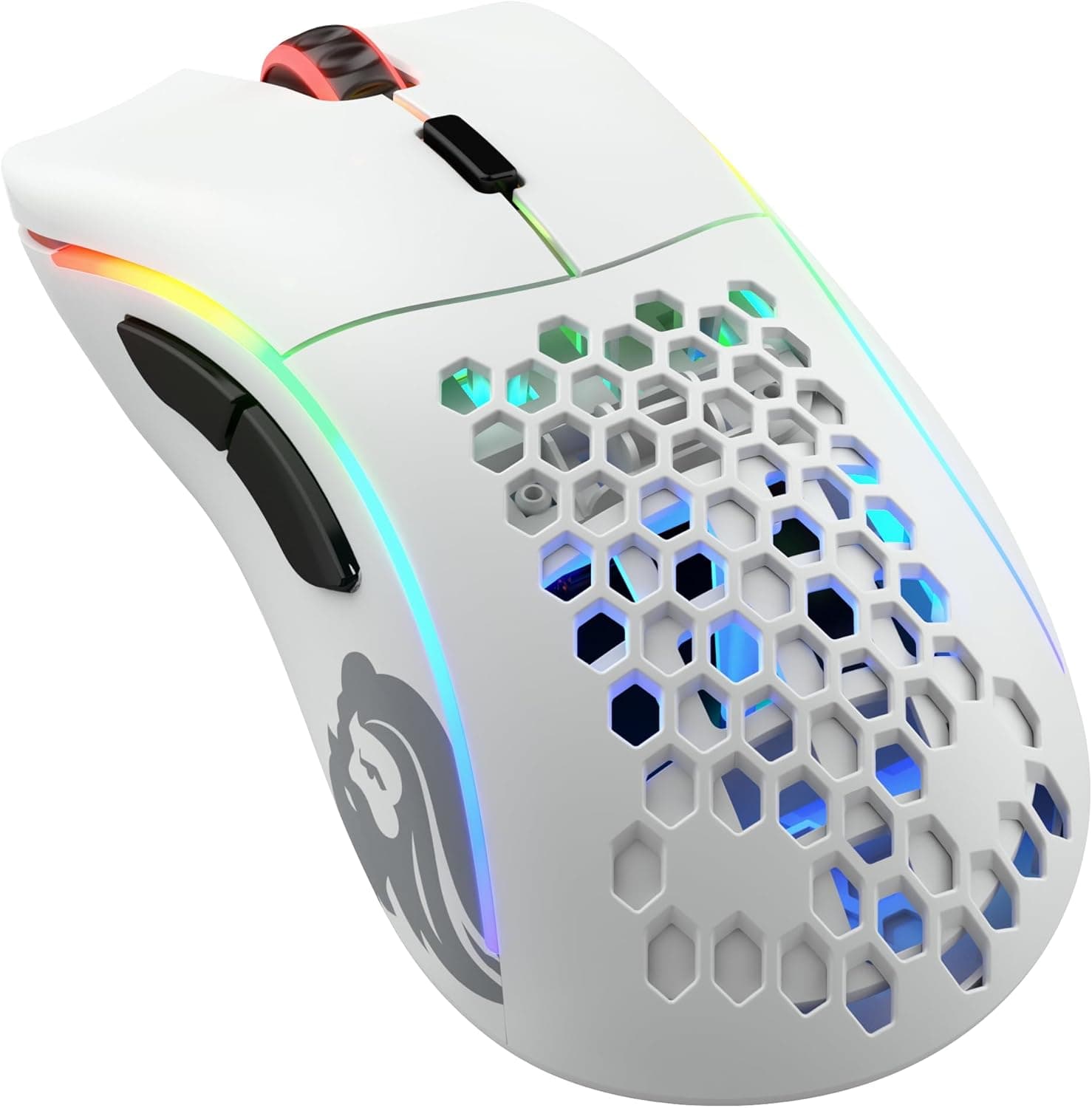 Glorious Gaming Model D Wireless rato gaming sem fios - 69 g super leve, sem lag 2,4 GHz sem fio, até 71 horas de bateria, RGB, sensor BAMF, ergonómico, 6 botões - branco mate