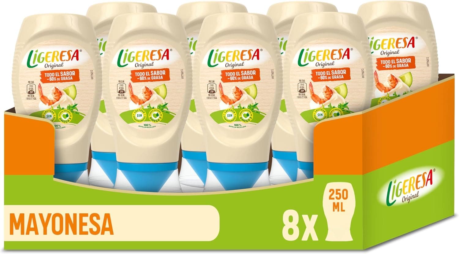 Ligeresa Molho bocabajo 60% menos gordura original adequado para vegetarianos 250 ml x 8