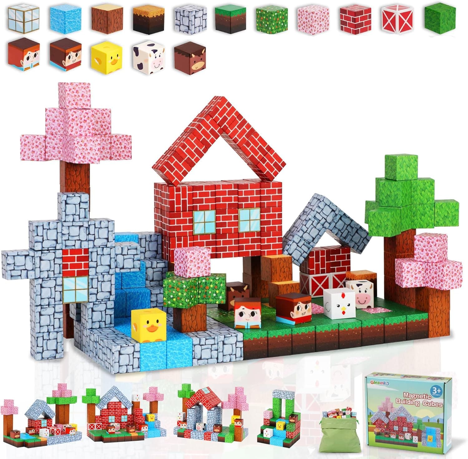 Gleamkid 111 peças blocos magnéticos, construa o meu mundo magnético, blocos magnéticos para crianças pequenas Stem Sensory Outdoor Toys for 3 Year Old Boys & Girls, Fidget 