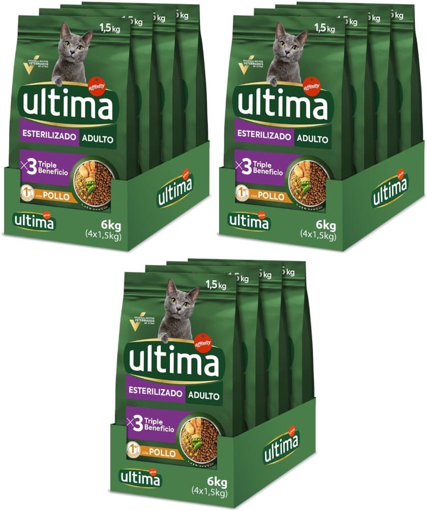 Ultima Esterilizado Adult | Ração seca de frango para gatos esterilizados pack de 4 sacos de 1,5 kg