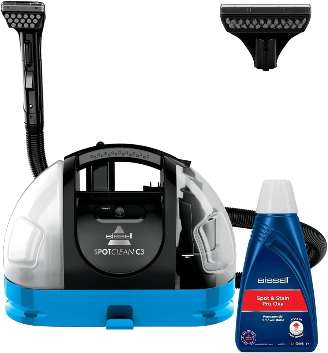 BISSELL SpotClean C3, Tapetes de limpeza de manchas e tapeçaria, portátil, ação tripla, spray, escova e aspirador, limpeza profunda para tapetes, escadas e interiores de carro, 3619N