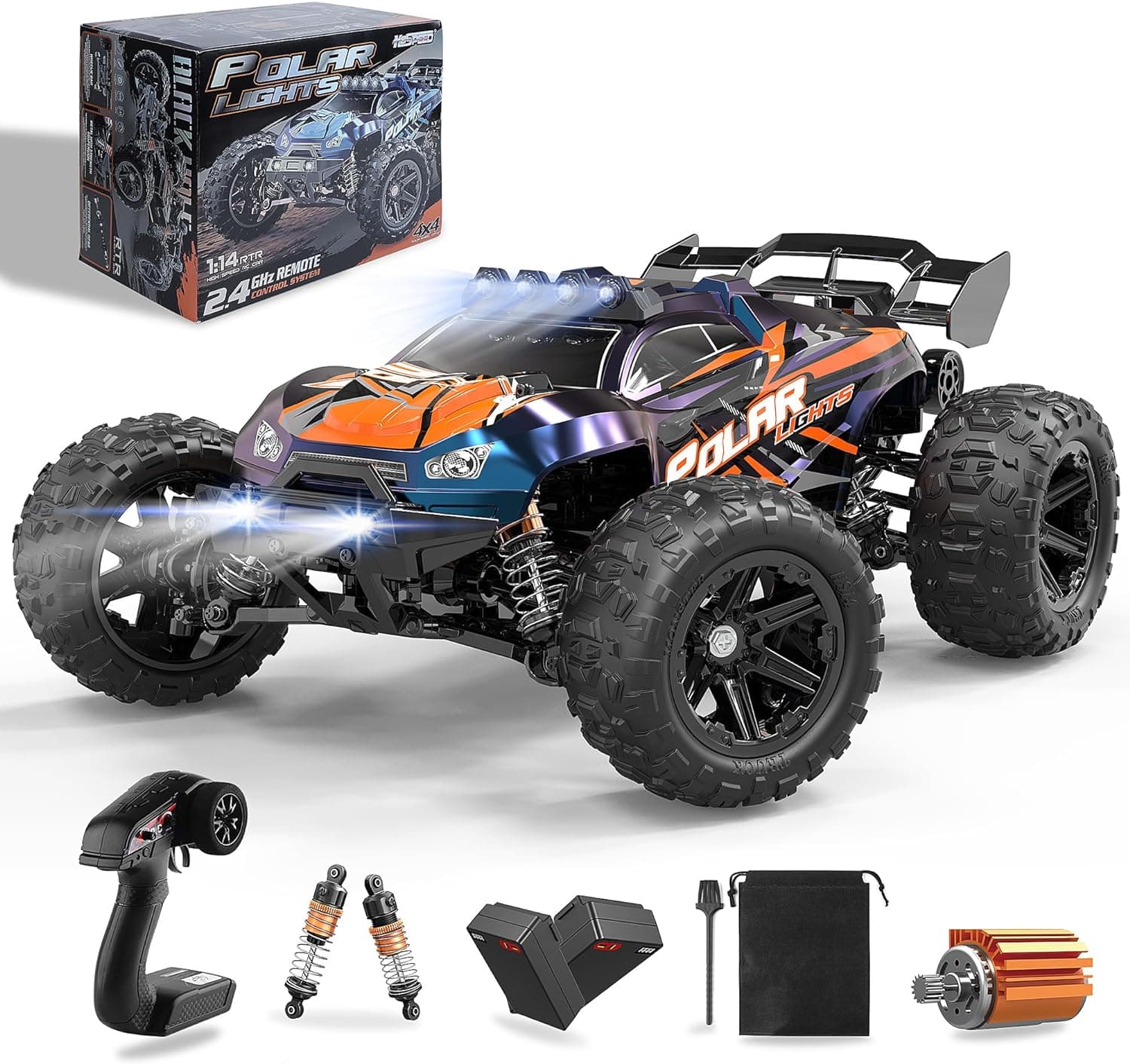Herenear Carro remoto, 1:14 carro rádio controlo de alta velocidade, 40 km/h 2,4 GHz 4WD Offroad carro de controlo remoto, carro RC de corridas todo-o-terreno de brinquedo presente para crianças