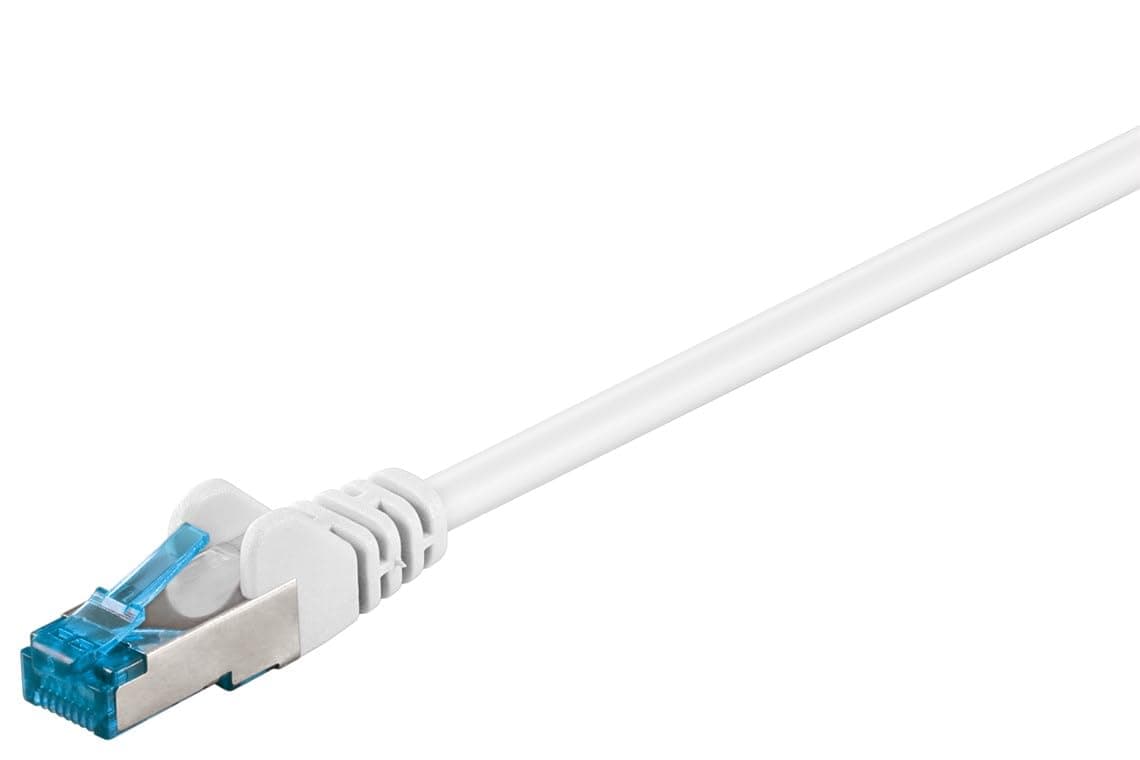 Goobay Cabo de ligação CAT 6a, cabo Ethernet, blindagem dupla, S-FTP até 10000 Mbits, 500 Mhz, sem halogéneos, conectores RJ-45, contactos banhados a ouro, 92710, 1,5 m, branco