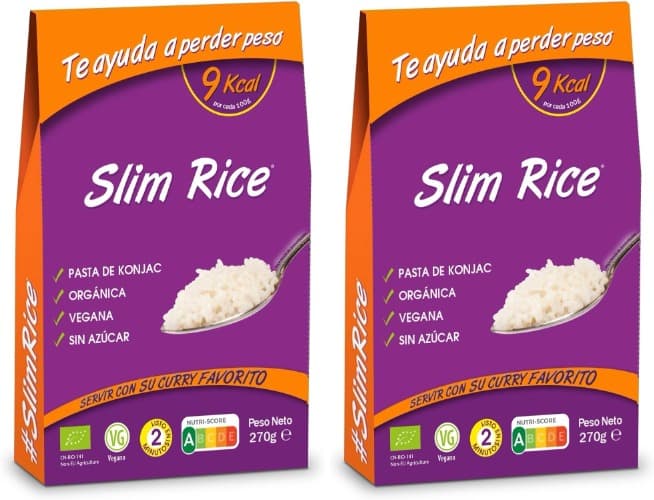 Slim Pasta - Arroz de Konjac - Sem calorias nem carboidratos - ideal para dieta Keto e Low Carb - adequado para veganos - feito com água purificada, fibra de aveia e farinha de Konjac, 270 g x 2