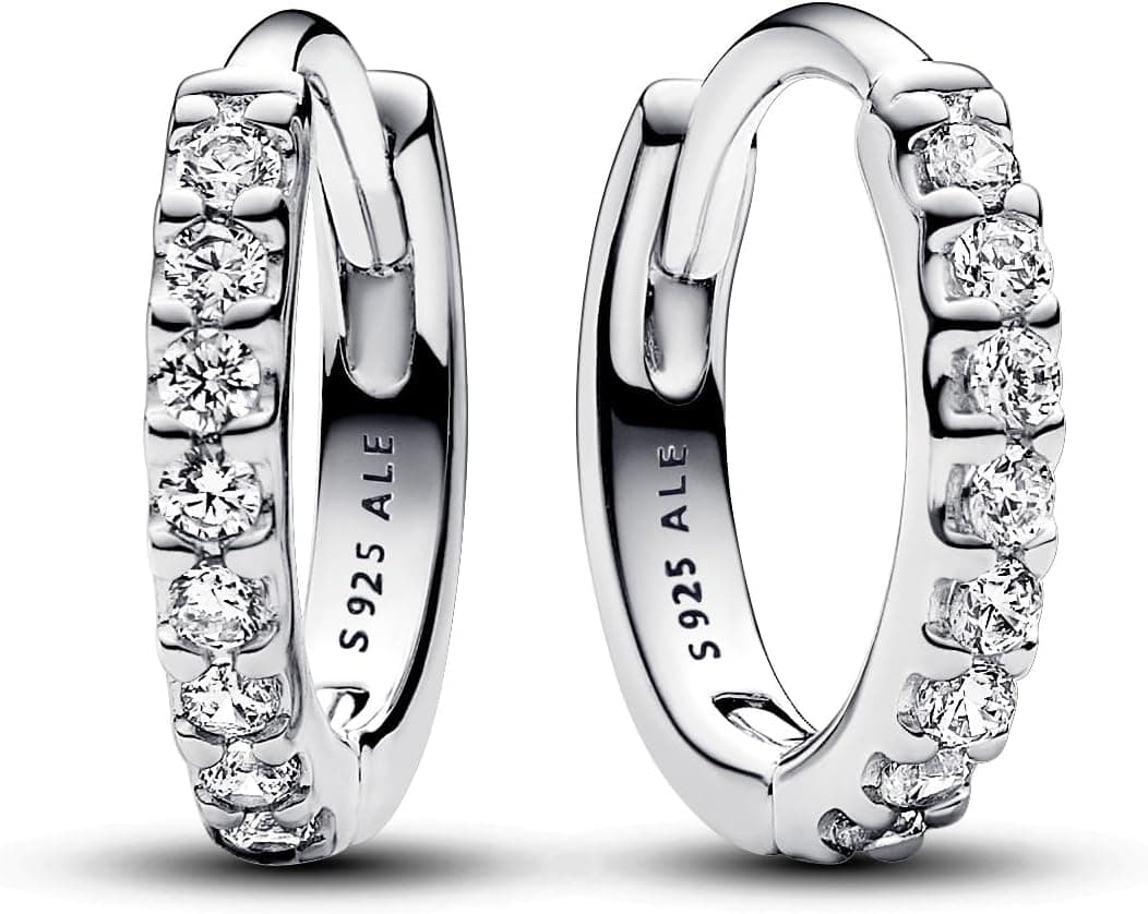 Pandora Brincos para mulher, Prata de lei 792820C01 zircônia cúbica, Prata esterlina