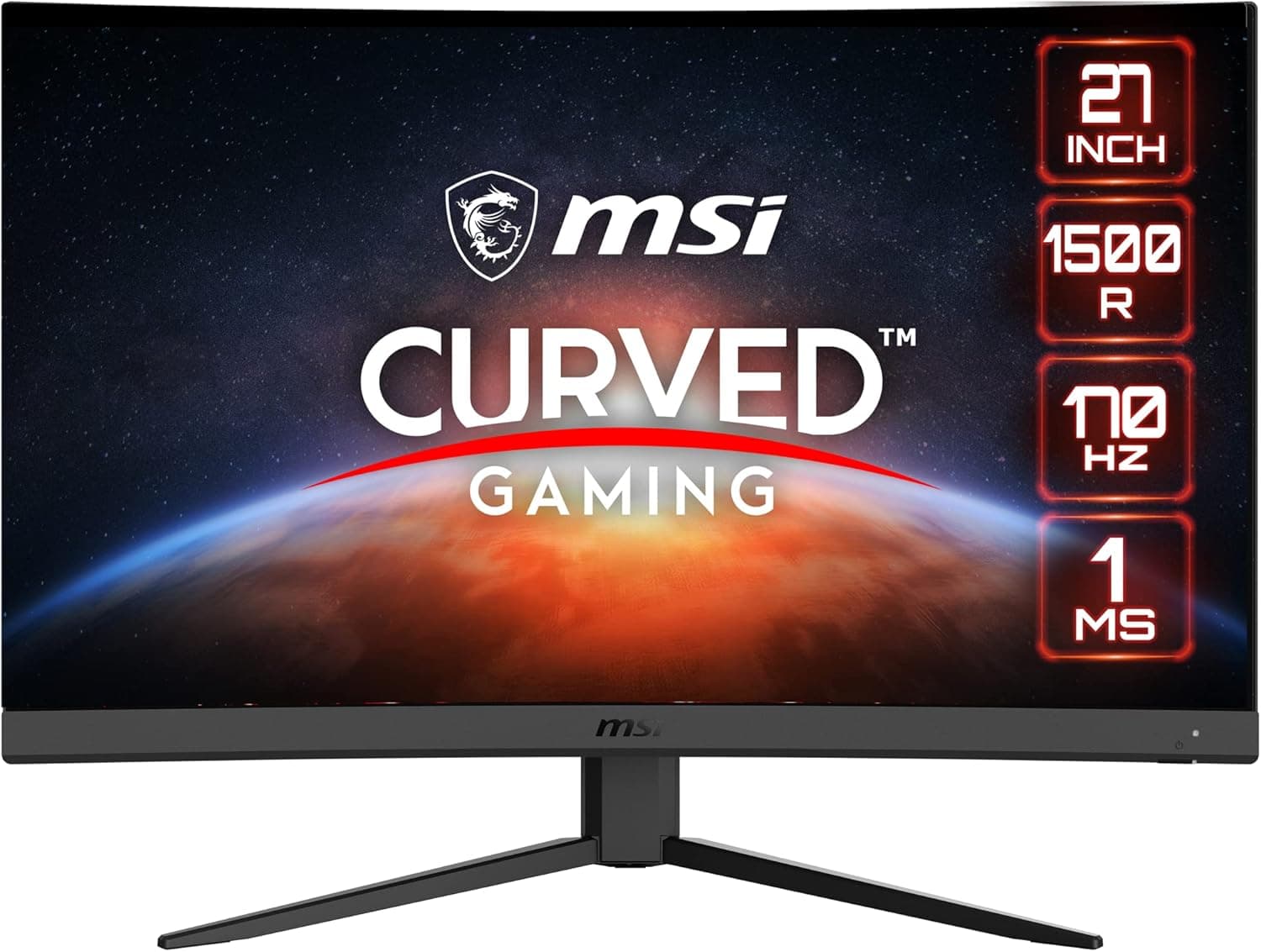 MSI G27CQ4 E2 Monitor de jogos curvo de 27", WQHD, 170 Hz (2560 x 1440, VA, curva de 1500R, 16:9, 1 ms, AMD Freesync Premium, Frameless, HDR Ready, compatível com consola. Como FHD a 1 20Hz)