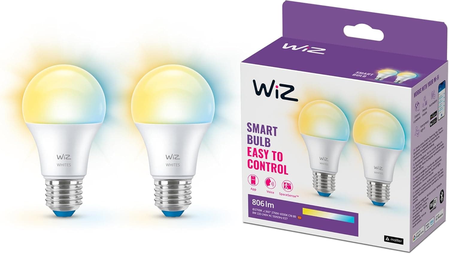 Wi-Fi BLE 60W A60 E27 827-65 TW 2PF/6
