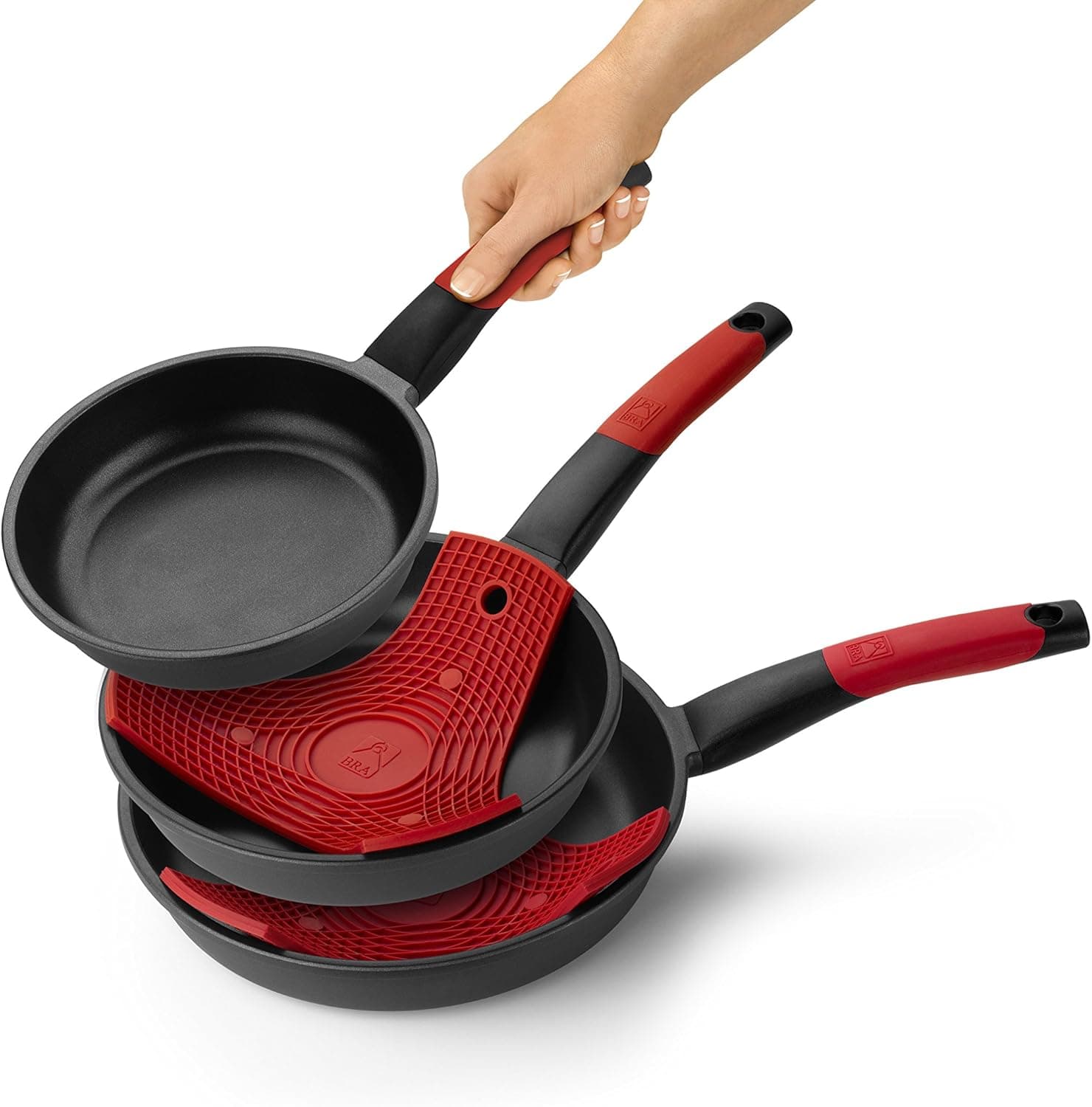 BRA Premiere Conjunto de 3 frigideiras, alumínio fundido antiaderente, adequado para todos os tipos de cozinhas, incluindo indução, 18, 22 e 26 cm