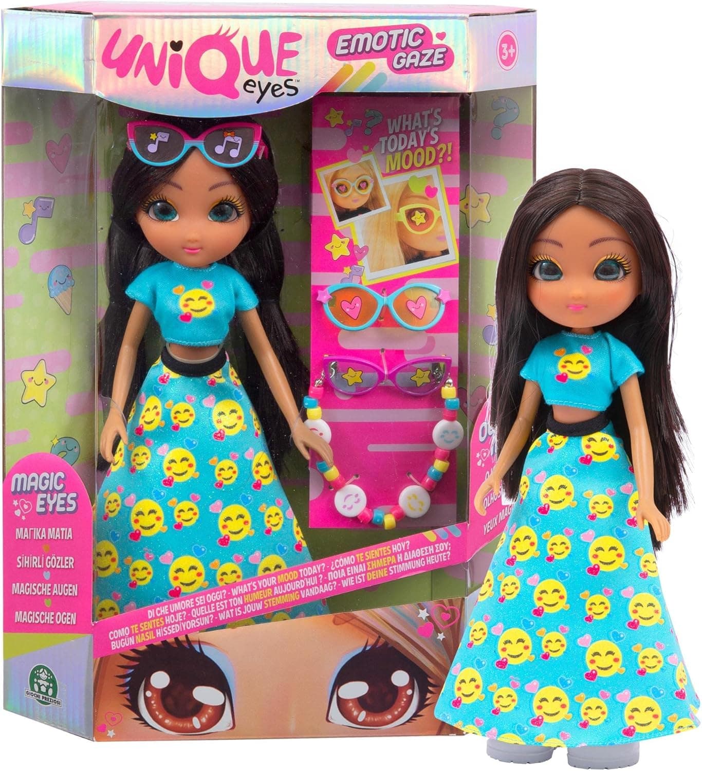 Unique Eyes Emotic Gaze Victoria com os novos óculos, pode escolher o estado de espírito da sua boneca favorita, para crianças a partir dos 3 anos, Mym18300, Giochi Preziosi