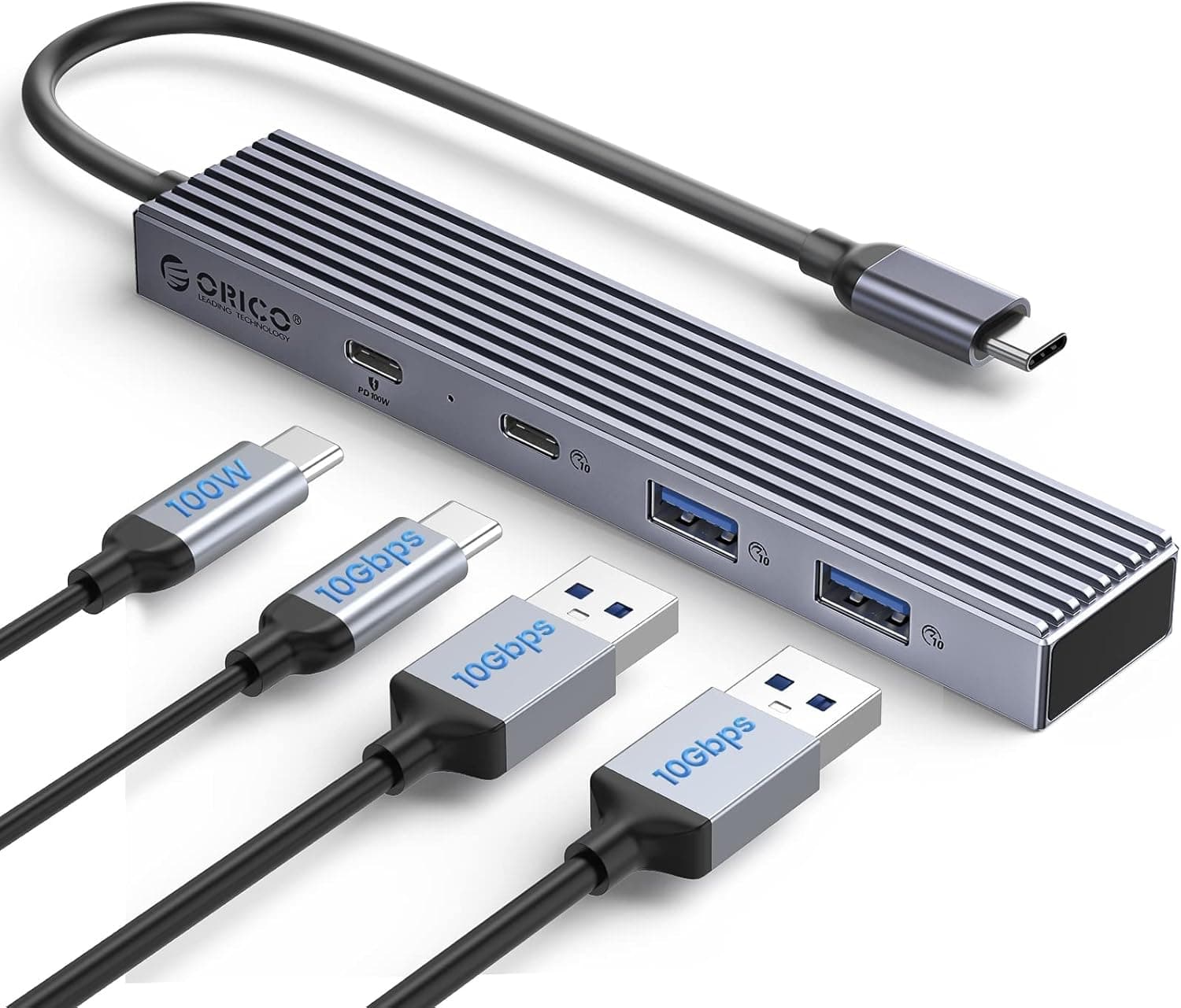 Hub USB 3.2, ORICO 4 em 1, mini adaptador USB C, USB 3.2 Gen2 10 Gbps tipo C divisor USB com 1 USB C, 2 USB A, carregamento PD de 100 W para PC, portátil, Surface Pro, MacBook e mais dispositivos