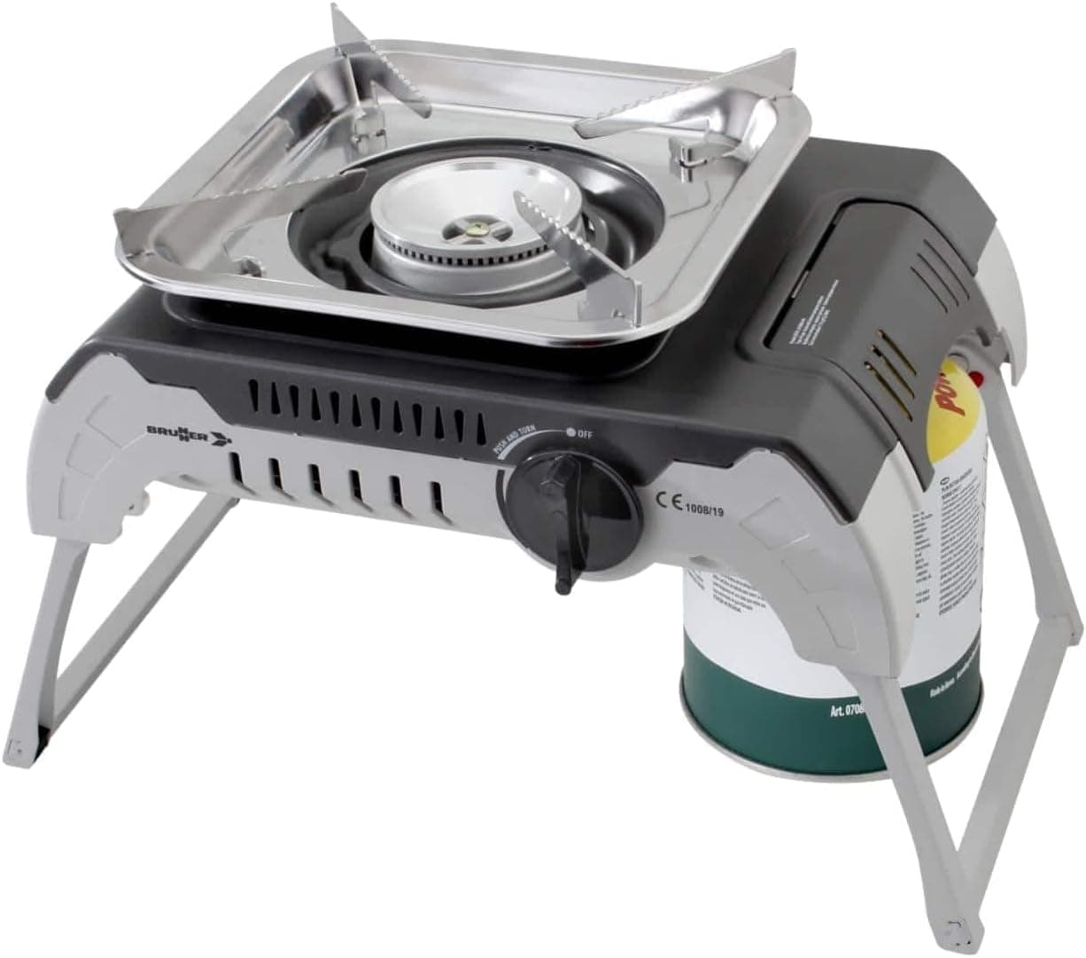 Brunner 0708014N Devil 450 - Parafuso a gás portátil de campismo, dobrável, uso com cartuchos roscados de 450 g, potência 2,4 kW, com mala de transporte
