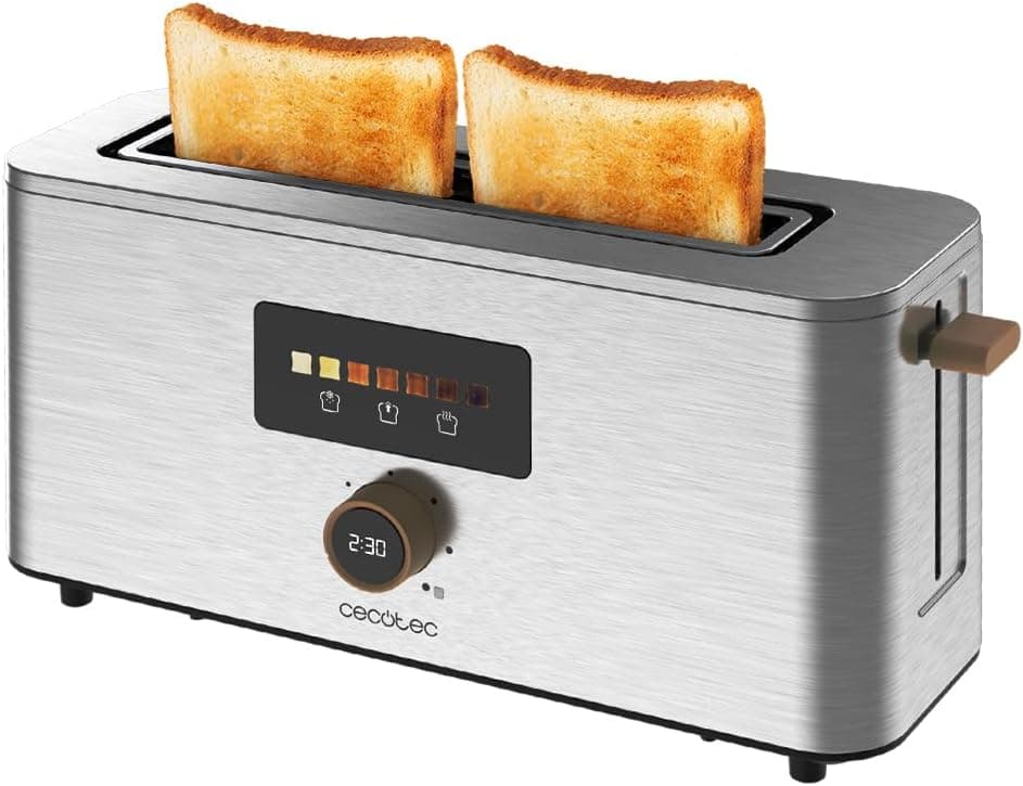 Cecotec Torradeira vertical 1 ranhura comprida Touch & Toast extra. 1000 W, 24 Fatias de pão, ranhura extra larga, 3,5 cm, ecrã tátil e grelha digital, acabamento em aço inoxidável