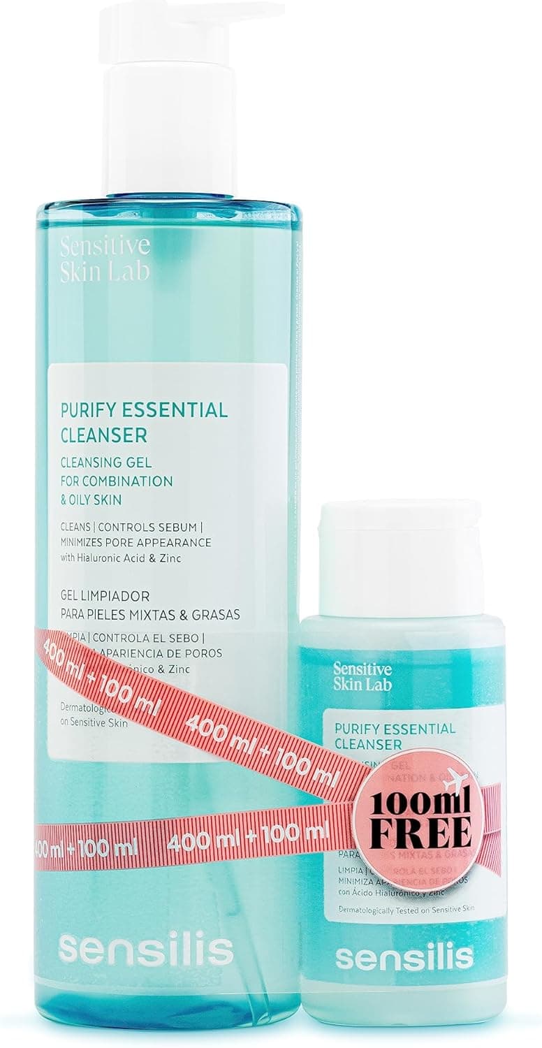 Sensilis - Purify Essential Cleanser, gel de limpeza purificante, elimina as impurezas, minimiza a aparência de poros e normaliza a secreção sebácea, textura de gel, 400 ml presente de 100 ml 