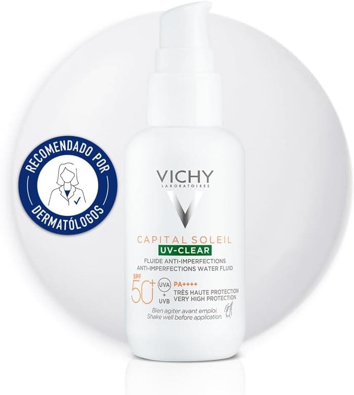 Vichy Líquido protetor de uso diário, pele oleosa ou com tendência anual, proteção de fotografia Spf50 contra raios UVB e Uva, claro, capital solar, 40 ml