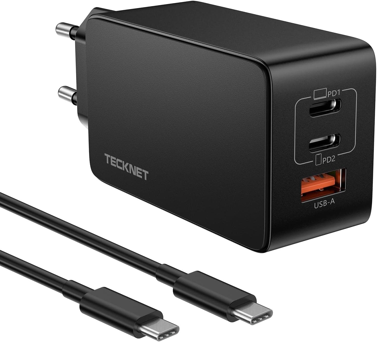 TECKNET Carregador USB-C 65 W 3 em 1 com carregamento rápido PD3.0