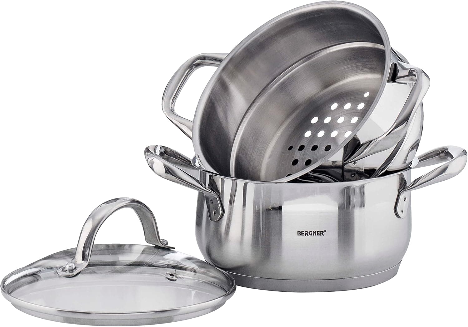 BERGNER Gourmet Caçarola de cozinha com chaleira, caçarola com tampa, chaleira e capacidade de 2,2 l, aço inoxidável, muito resistente, fácil de limpar e para todos os tipos de cozinhas
