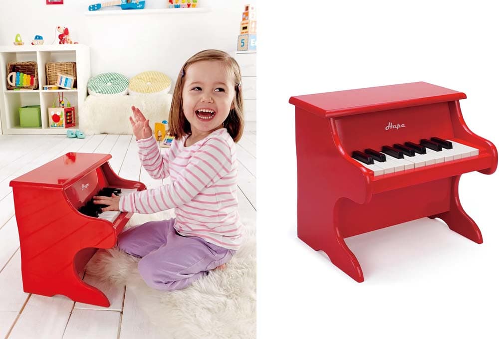 Hape Mini piano, mini instrumento musical de madeira de brinquedo com 18 teclas, vermelho