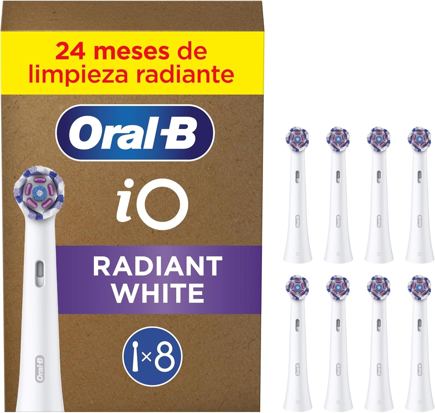 Oral-B Série iO Radiant White cabeças de substituição originais, conjunto de 8 peças brancas para escovas de dentes elétricas oral - B iO, branqueamento dentário, remoção de manchas