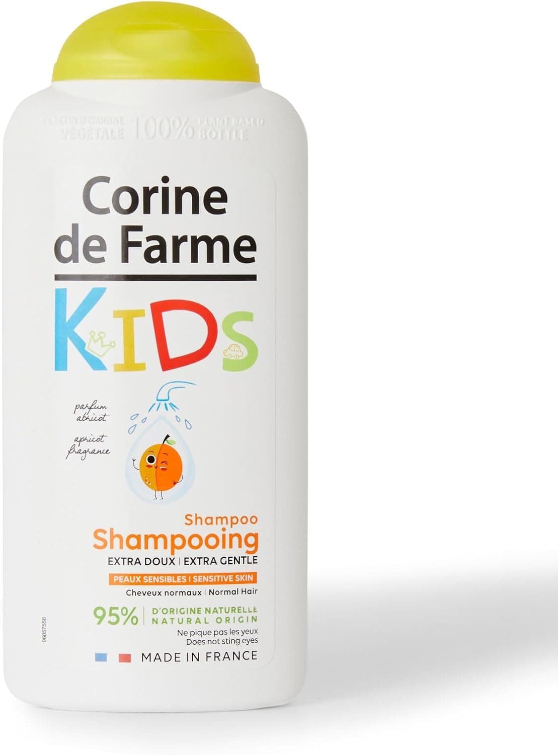 Corine de Farme - Champô infantil para crianças 300 ml - produto infantil extra macio - perfume damasco - cosmético natural - França - peles sensíveis