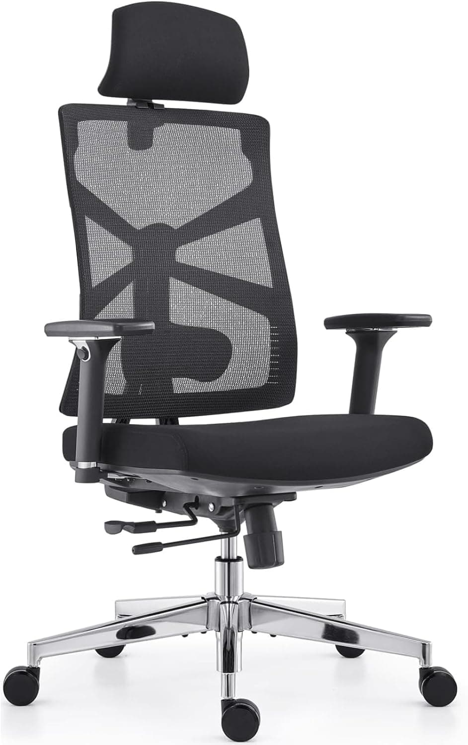 HOLLUDLE Cadeira de escritório ergonómica com encosto adaptativo, cadeira de secretária de alto encosto com apoio de braços 4D, profundidade de assento ajustável, suporte lombar e encosto de cabeça