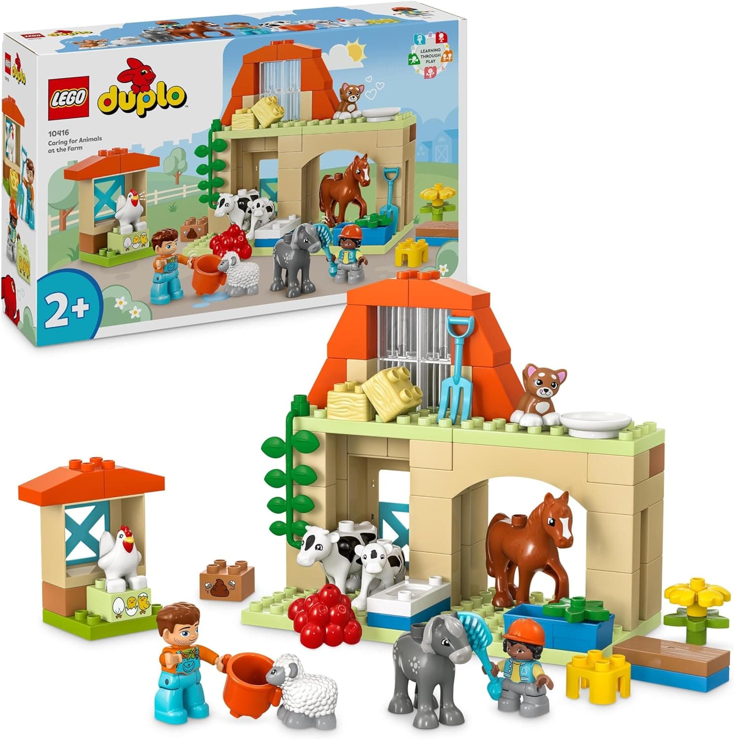 Lego Minha cidade duplo cuidado com animais na quinta, brinquedo didático para bebés, casa de campo, figuras de cavalos, vacas, galinha e pintos, jogo educativo para meninos e meninas de 2 anos 10416
