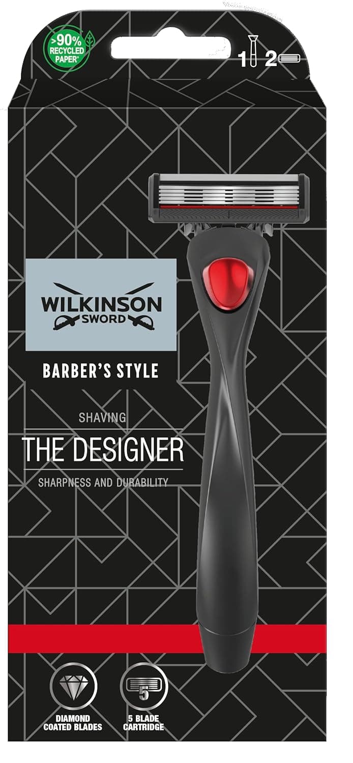 Wilkinson Sword Barber's Style - Máquina de barbear The Designer - máquina de barbear 5 lâminas - embalagem com 1 cabo e 2 lâminas de recarga
