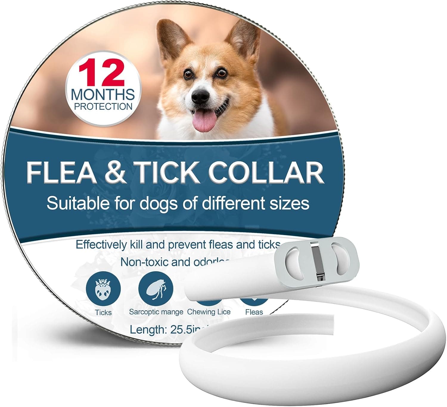 Coleira antiparasitária cães, segura e eficaz coleiras antiparasitas cães feitas de óleos essenciais naturais, 12 meses de eficácia coleira anti-parasitas cães para cães (25,5 polegadas)