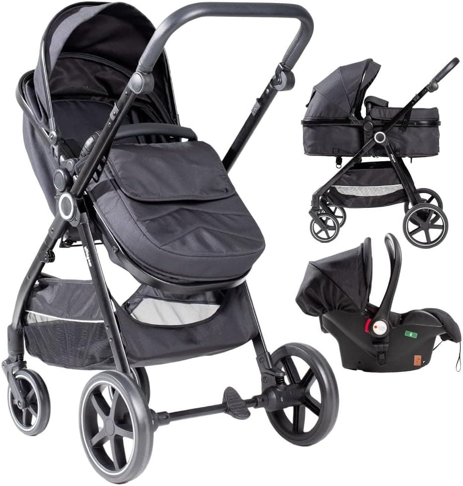 Carrinho de bebé 3 em 1 Interbaby | cadeira de passeio desde o nascimento até 48 meses ou 22 kg, tampa acolchoada, amortecedores, assento ajustável e cadeira de automóvel (grupo 0) | carrinho de bebé