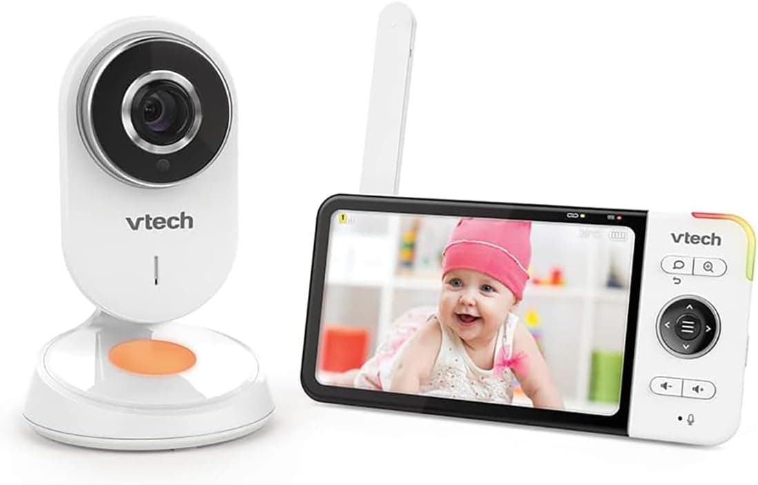 VTech BM818 Monitor Bebé 5" HD | Ecrã ultra plano 720p, lente grande angular, luz noturna, sons relaxantes, áudio bidirecional e alcance até 300 m