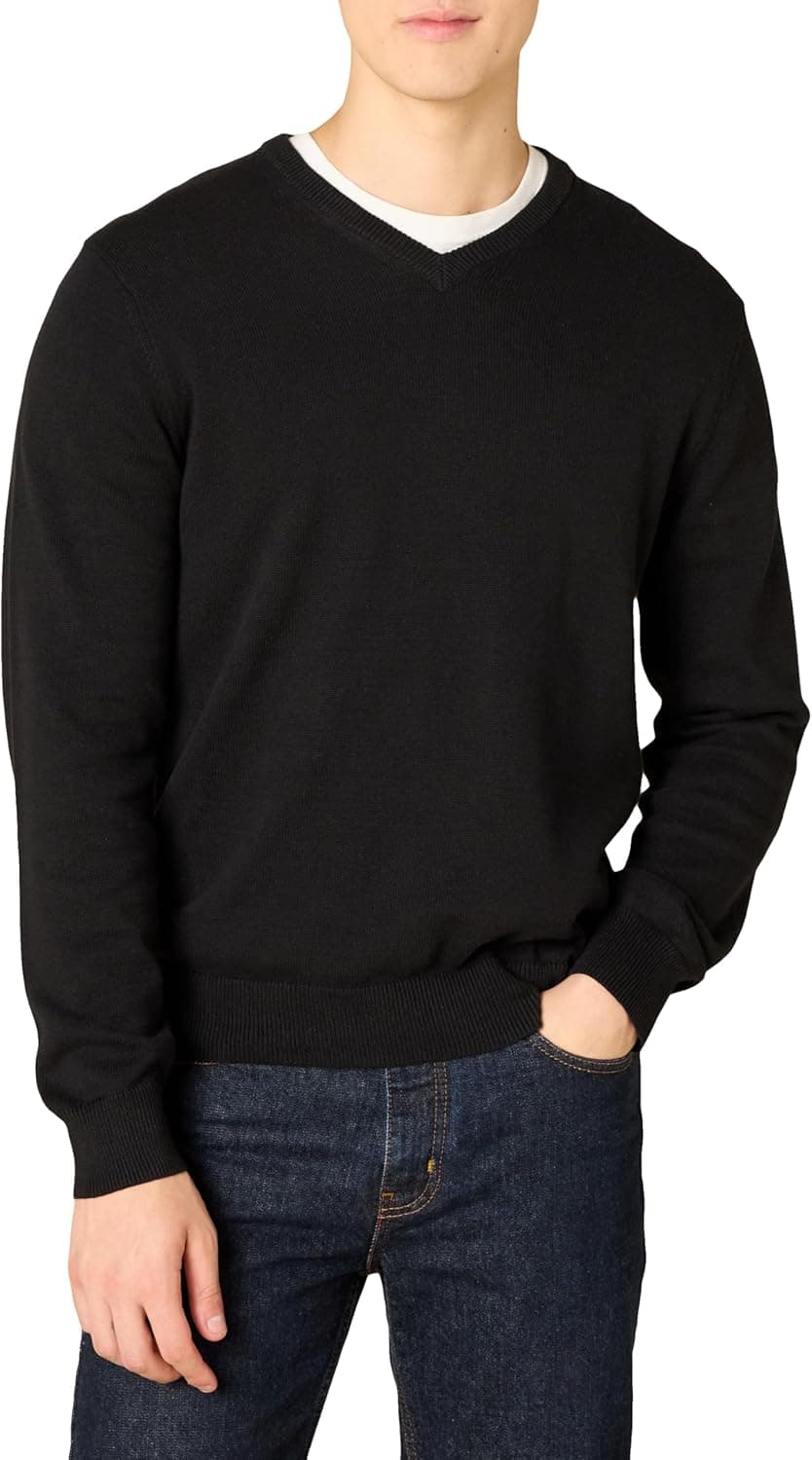 Amazon Essentials camisola de malha homem com decote em V – 100 % algodão, leve e sustentável (certificação OEKO‑TEX)