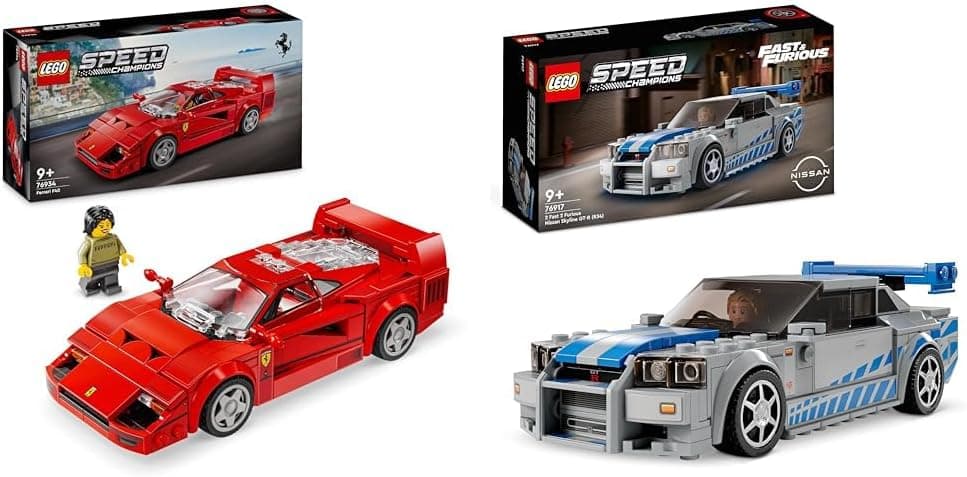LEGO Speed Champions Ferrari F40 2 Fast 2 Furious Nissan Skyline GT-R (R34) Race Car Toy Model Building Kit 76934 76917