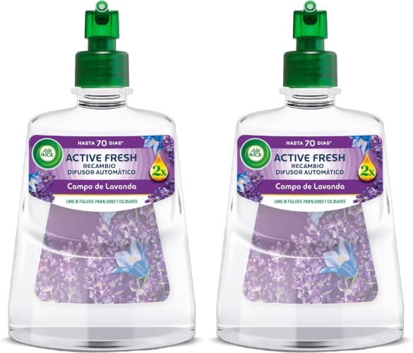 Air Wick Active Fresh Spray automático sem spray, ambientador doméstico neutralizador de odores com fragrância a lavanda, 2 vezes mais óleos essenciais, substituição 228 ml