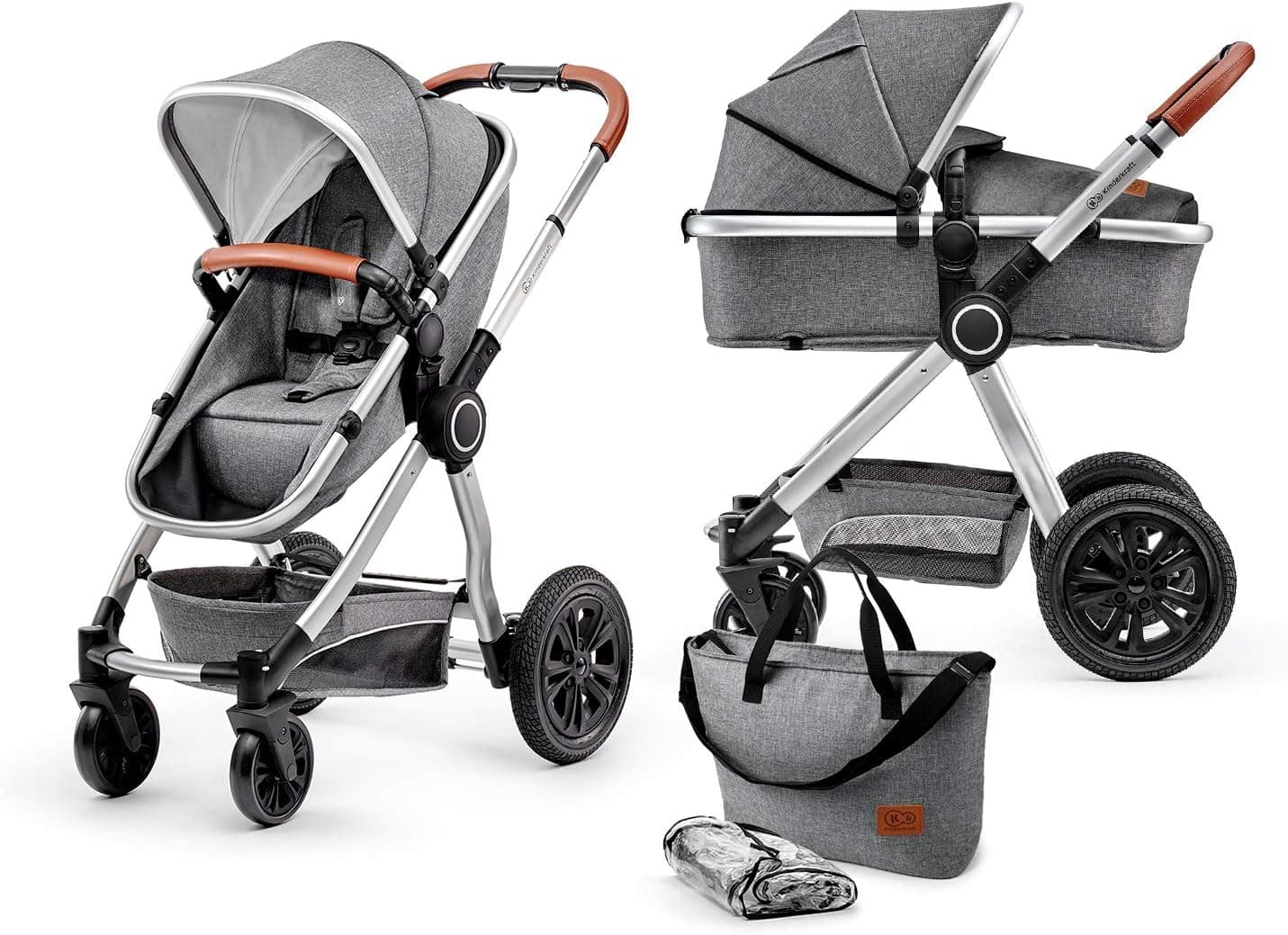 Kinderkraft Carrinho de bebé 2 peças VEO, cadeira de passeio, 0 a 15 kg, cinzento