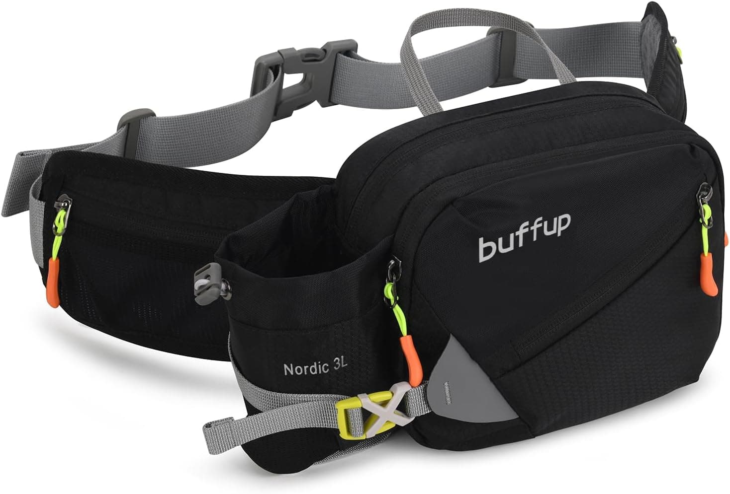 buffup® Bolsa desportiva com porta-garrafas, ideal para caminhadas, corrida, ciclismo, escalada e campismo, Preto:, Tamanho único, Desporto