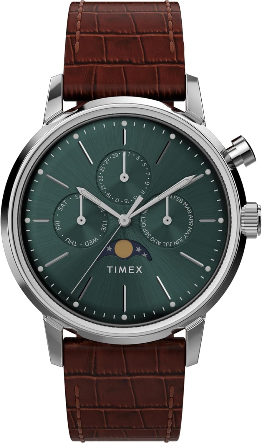 Timex Marlin Relógio masculino de 40 mm, bracelete de libertação rápida de duas peças castanho, mostrador verde, caixa de aço inoxidável TW2W51000