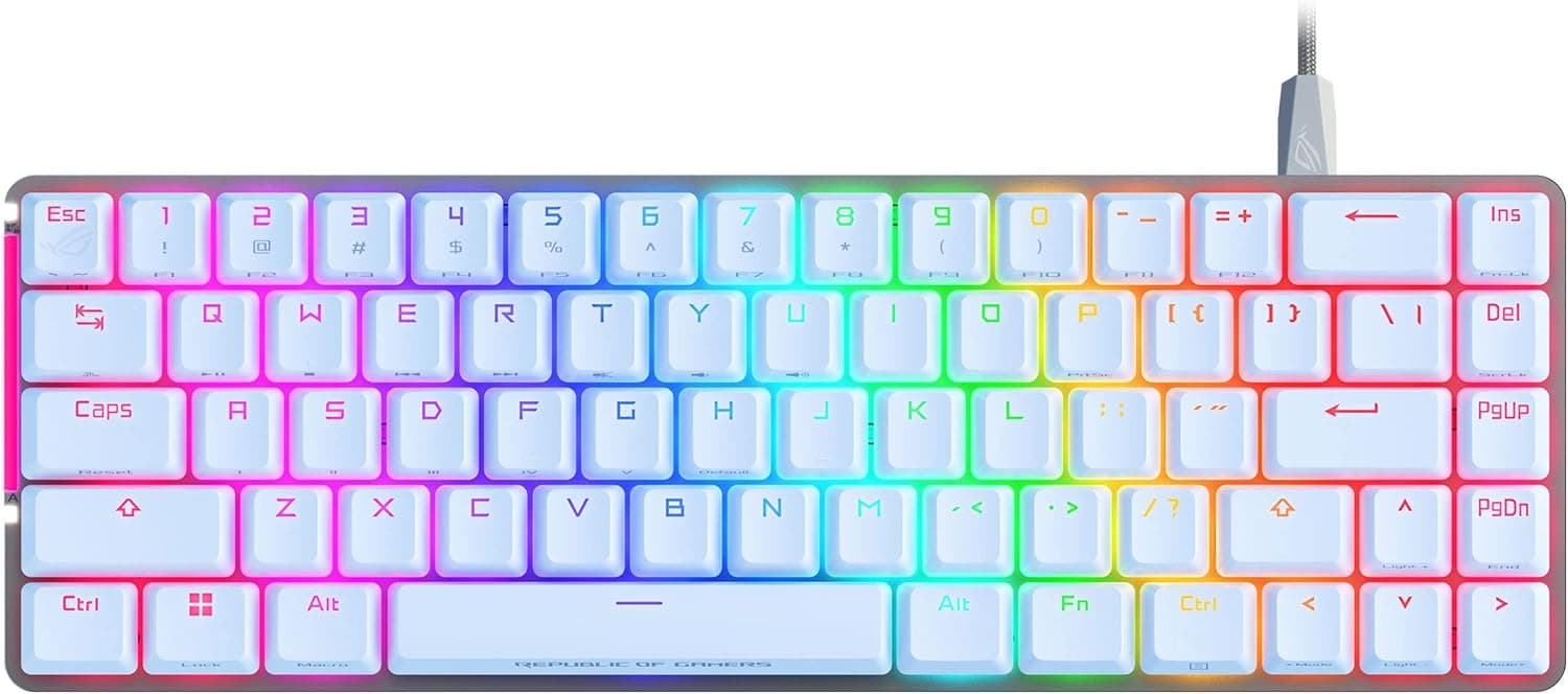 ASUS ROG Falchion Ace - Teclado Gaming mecânico RGB 65% compacto, ROG NX Red lubrificados e estabilizados, teclas ABS, conexão com KVM, três ângulos, capa, branco, versão em espanhol